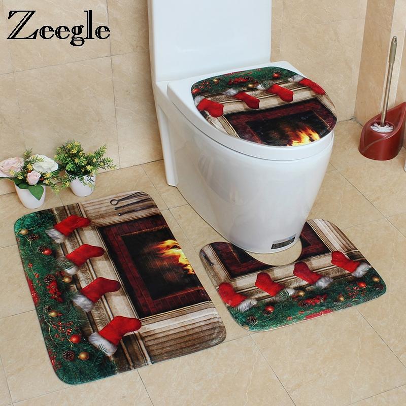 

Zeegle Bath Mat Christmas Decor Bathroom Floor Mats Pcs Bathroom Carpet Anti-slip Toilet Mat Bath Rugs Absorbent Mats