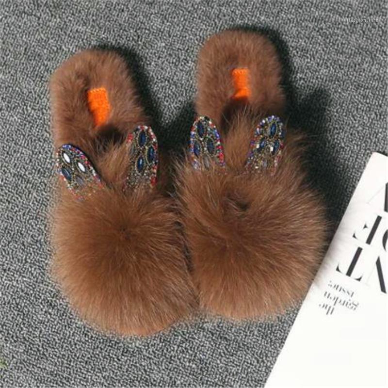 

Aoxunlong Women Winter Furry Slippers Fashion Rhinestone Fur Slides Ladies Plush Shoes lady Warm Fluffy Flip Flops cute1, Black