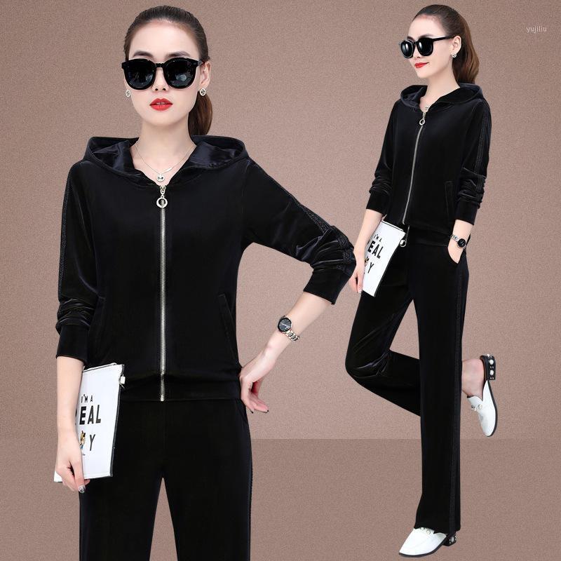 

2pcs Women Tracksuit Sportswear Autumn Velvet Loose Hoodie Jacket Running Jogging Fitness Outfit Workout Casual Set Sport Suit1, Blue