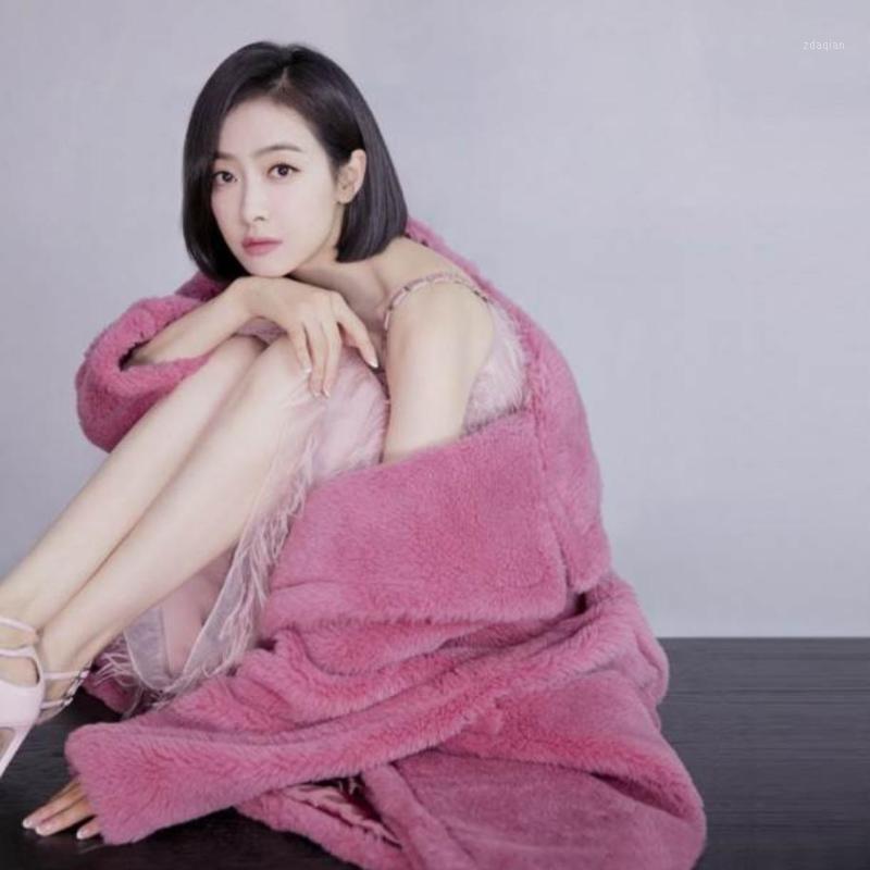 

Fashion solid color slim elegant thicking loong wool blends coats female autumn winter new fur coats sweet outerwear gx16201, Pink