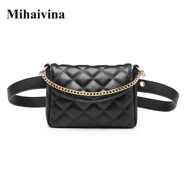 

Waist Bags Mihaivina Women Bag Fashion Female Belt Chain Money Fanny Pack PU Leather High Pants, Black