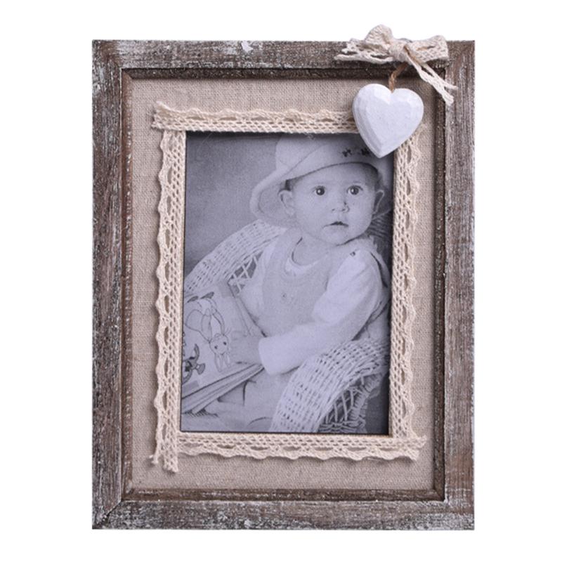 

Photography Bedroom Desktop Wood Photo Frame Home Decor Craft Rectangle Rustic With White Heart Love Picture Wedding Gift