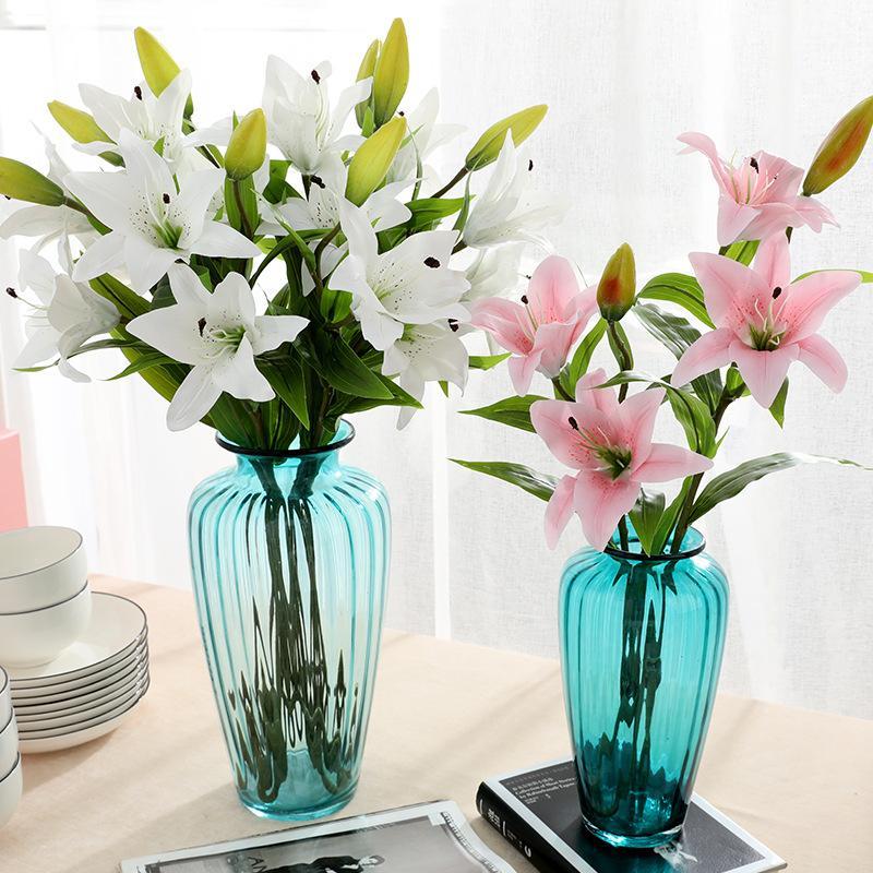 

3 Head Artificial Flowers Lily High-grade Flower Arrangement Decorative Simulation Flower Home Wedding Decorationfake Flowers1, White