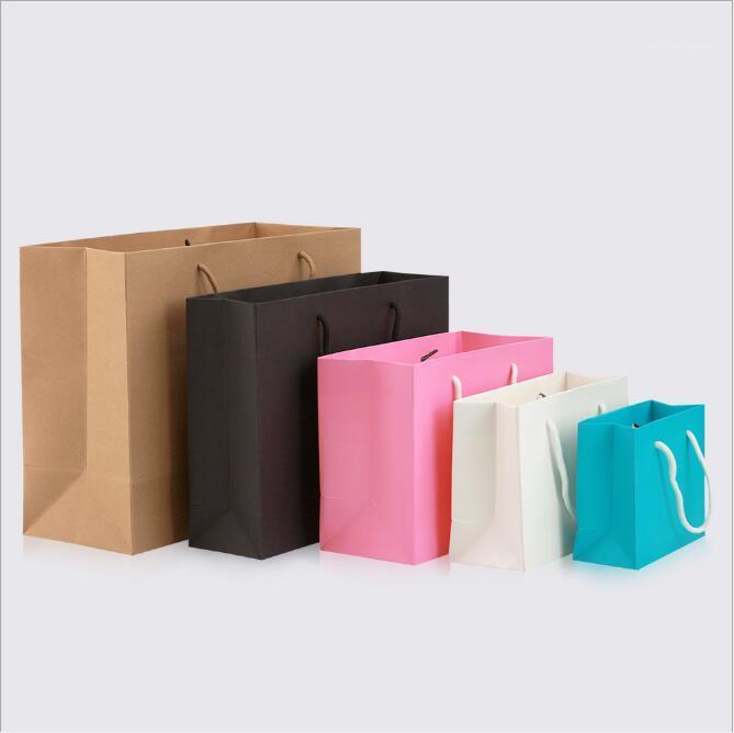 

10pcs Gift Paper Bag Red Yellow Custom Gift Clothing Shopping Bag Kraft Paper Solid Color Black White Pink1