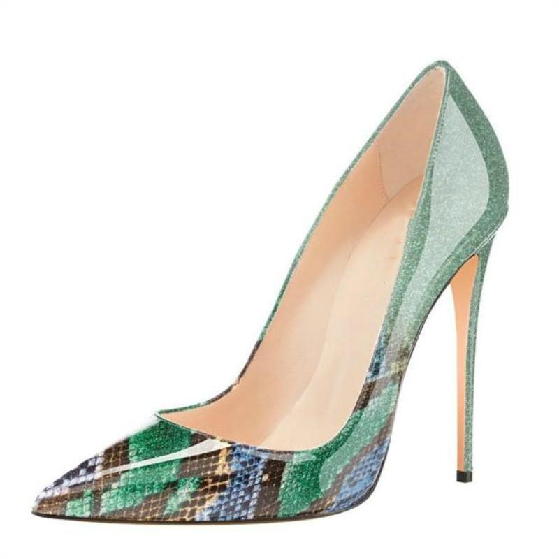 

YECHNE New Snake Skin Women High Shoes Women High Hooks Patent Leathe Bruiloft Mode Sexy Party Pumps Punch Shoes, Black apricot 12 cm