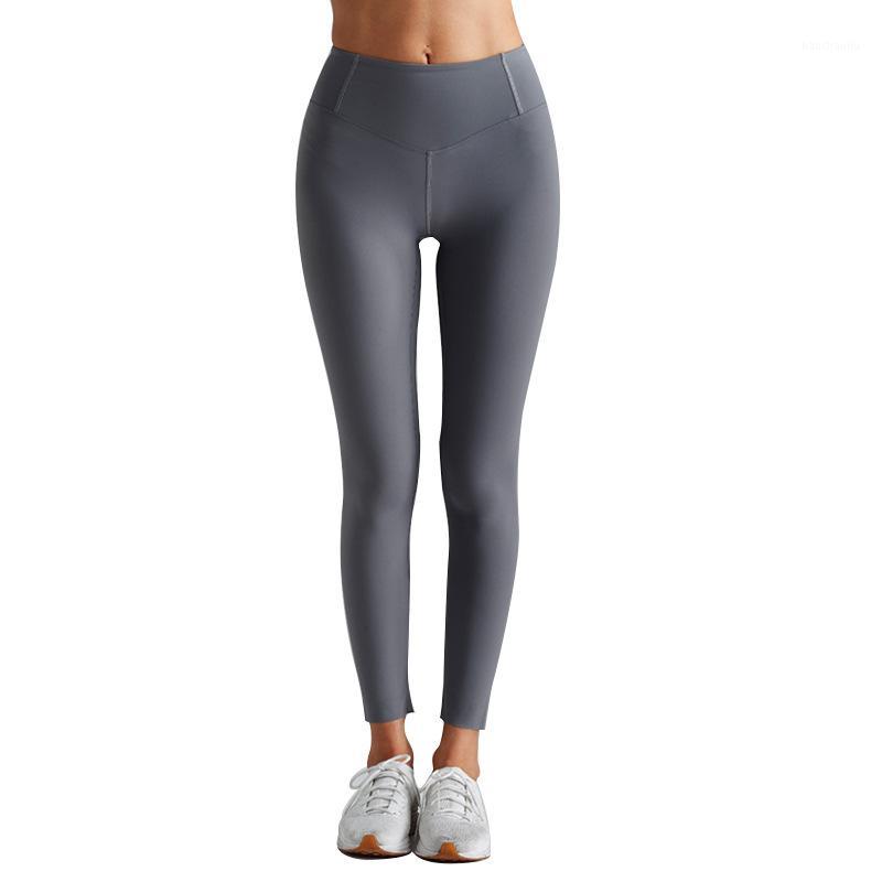 

New Nude Yoga Pants Double-Sided Nylon Elastic Sports Fitness Trousers High Waist Hip Tight Pants ropa deportiva mujer gym1, Grey