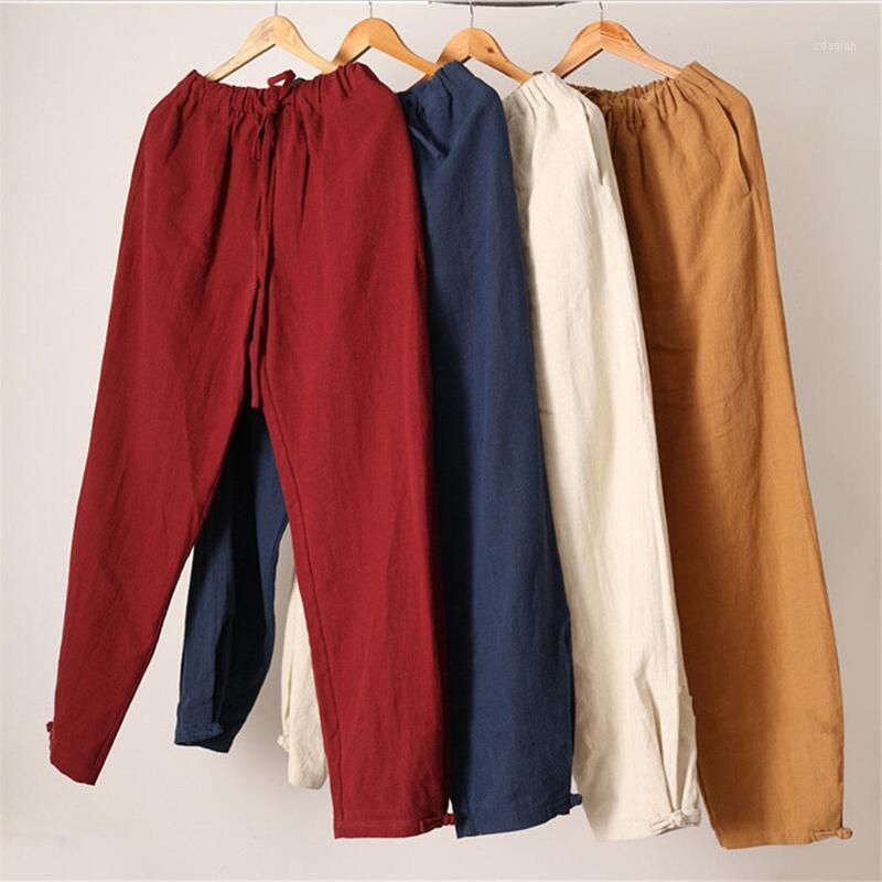 

2020 new style men casual pants legs buckle design plus size cotton linen trousers,big size Summer pants, M-5XL 6XL1, White