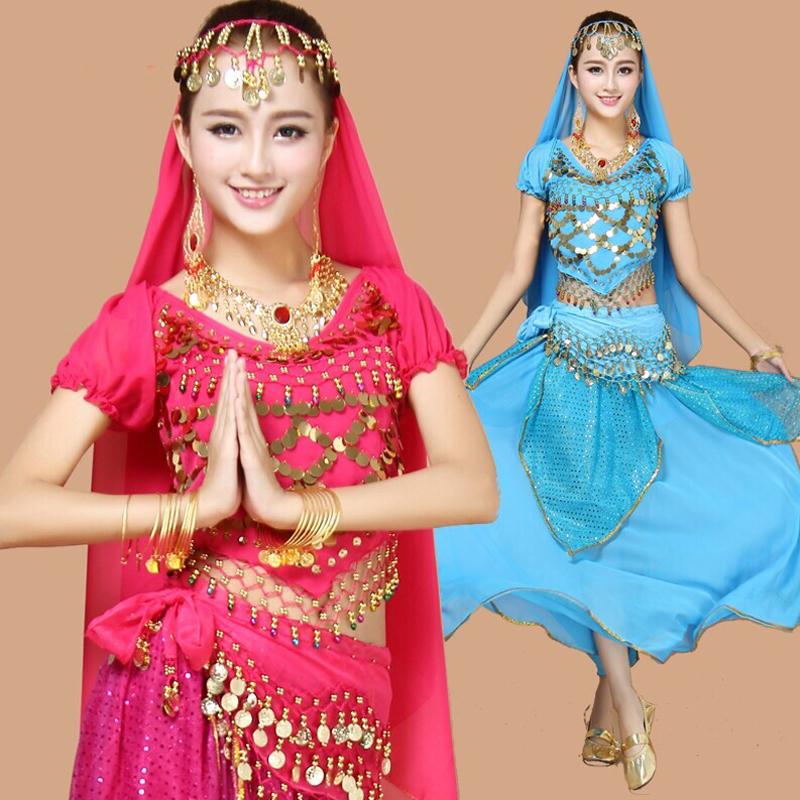 

Belly Dance Costumes Set Bollywood Clothing Bellydance Performance Outfits Halloween Costumes For Women Bellydance BL2377, Lake blue 4pcs