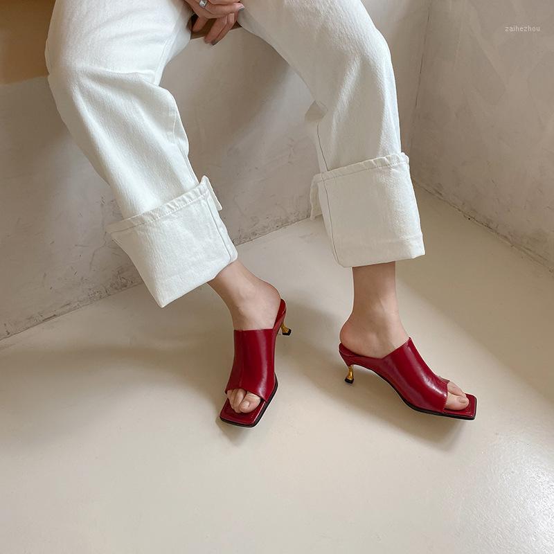 

MONMOIRA Brand Design Kitten Heel Women Mules Vintage Square Toe Slipper Sandals Women Metal Heel Summer Sandals Shoes1, Black