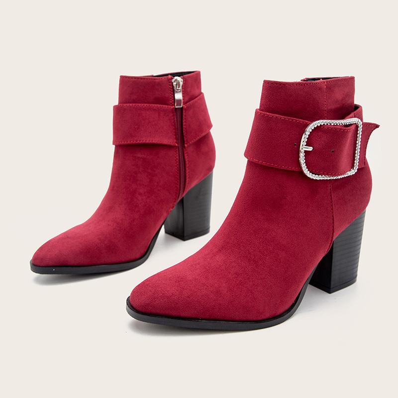 

Women's Shoes Buckle Zipper Ankle Boots Autumn Winter 2020 Women Footwear Ladies High Heels Female Pumps Pointed Toe Red Shoes, Red1