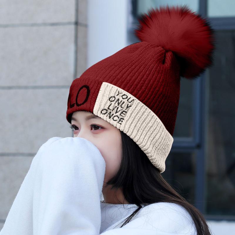 

Winter Hat For Women Men Warm Hat Female Cap Unisex Beanie Knitted Cap Outdoor Warm Pompom Skullies Beanie T3, White
