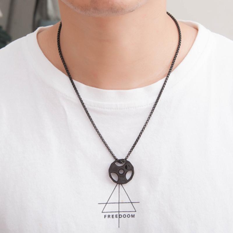 

Mens Dumbbell Piece Pendant Necklace Titanium Steel Fitness Sports Barbell Necklace JL