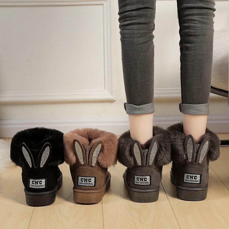 

2020 latest snow boots thickened warm medium tube winter shoes Plush antiskid fashion lovely cotton shoes for women, Black