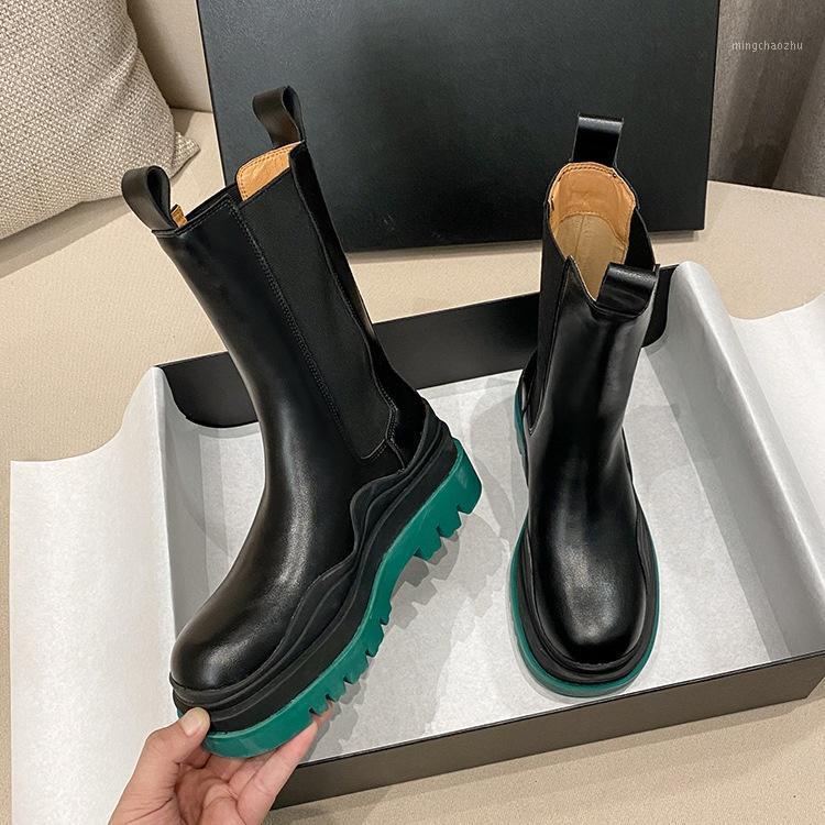 

2020 Luxury Boots Women Platform Ladies Boots Chunky Winter Shoes PU Leather Ankle Thick High Heel Brand Designer1, Black