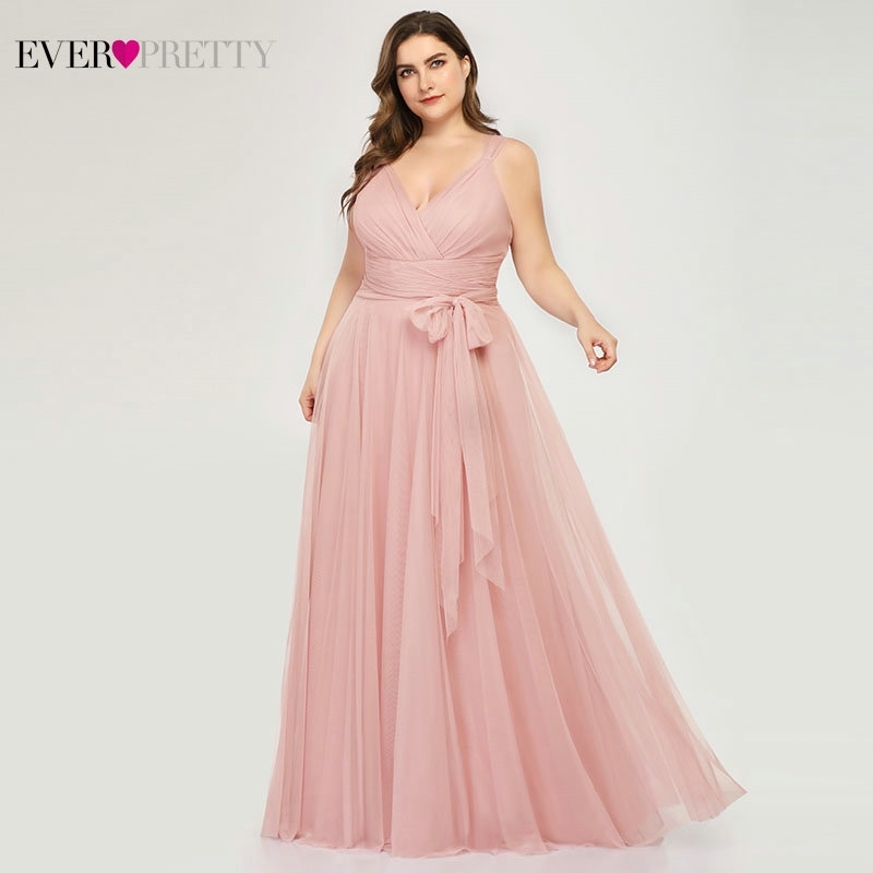 

Plus Size Bridesmaid Dresses Ever Pretty EP07303 Blush Pink A-Line V-Neck Tulle Elegant Lavande Long Dress For Wedding Party 201113, Lavender