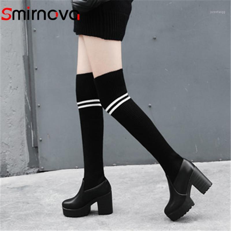 

Smirnova new arrival 2020 platform long woman boots super high heel popular sock boots winter big size over the knee black1, Black