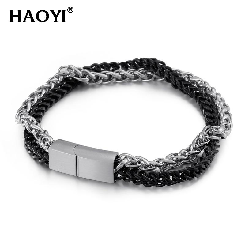 

10mm Punk Men Double Layer Stainless Steel Charm Braclets Chain Bracelet Wholesale Magnetic Buckle Bracelets Friends Gift