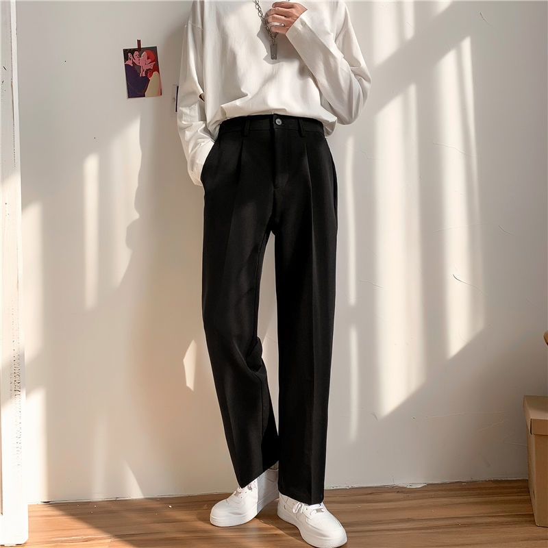 

Male 2021 New Trousers Spring Pendulous Straight Leg Suit Pants Young Men's Clothes L43Q, Gray.