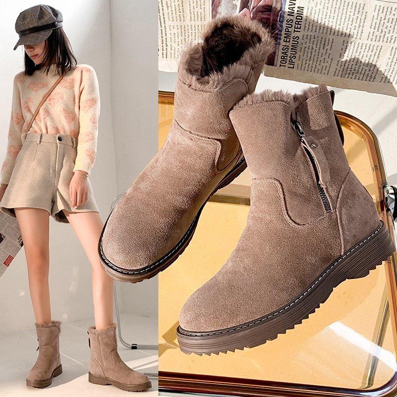 

Lolita Boots Shoes Zipper Australia Winter Footwear Plush Round Toe Ladies Rock Med Snow 2021 Fur Rubber Solid with fur Ankle