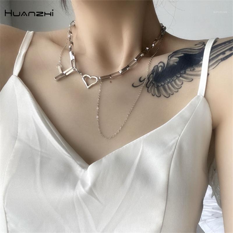 

HUANZHI 2020 New Trendy Hip Hop Multi-layer Cutout Heart Love Metal Chain Necklace for Women Girls Party Hot Jewelry Gifts1