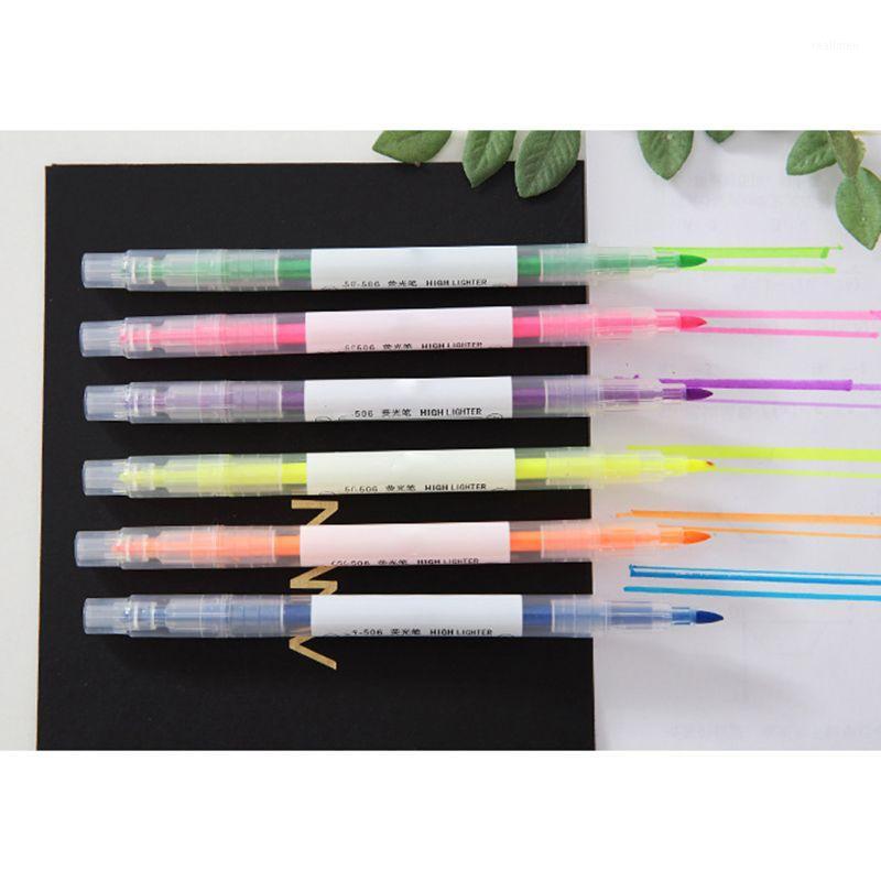 

6 Colors Double Headed Highlighter Pen Fluorescent Marker Art Drawing Stationery 667F1