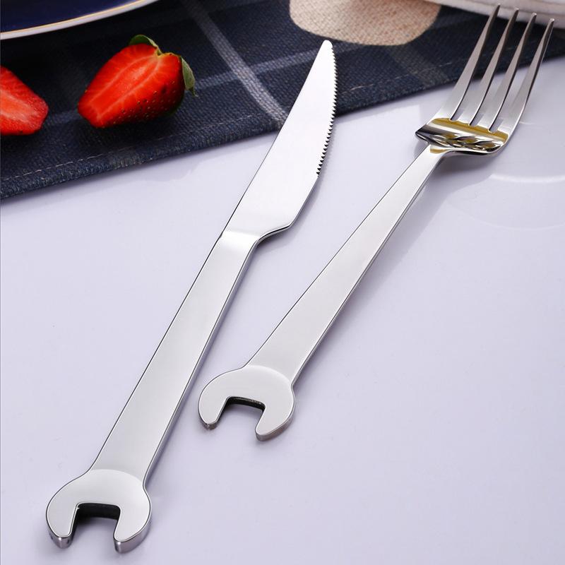 

Stainless Steel Wrench Shape Fork Spoon Knife Dinner Tableware Fruit Dessert Forks Coffee Spoon Steak Knife Home Decoration