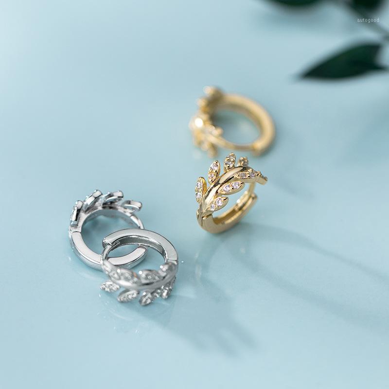 

Hoop & Huggie 925 Sterling Silver Buckle Korean Fine Jewelry Simple Small Leaf Mini Delicate Earring For Women Wedding1