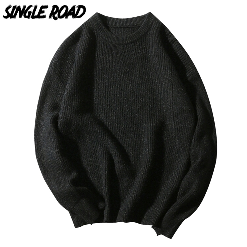 

SingleRoad Oversized Mens Knitted Sweater Men Winter Solid Pullover Sweaters Hip Hop Harajuku Korean Tops Black Sweater Men 201201