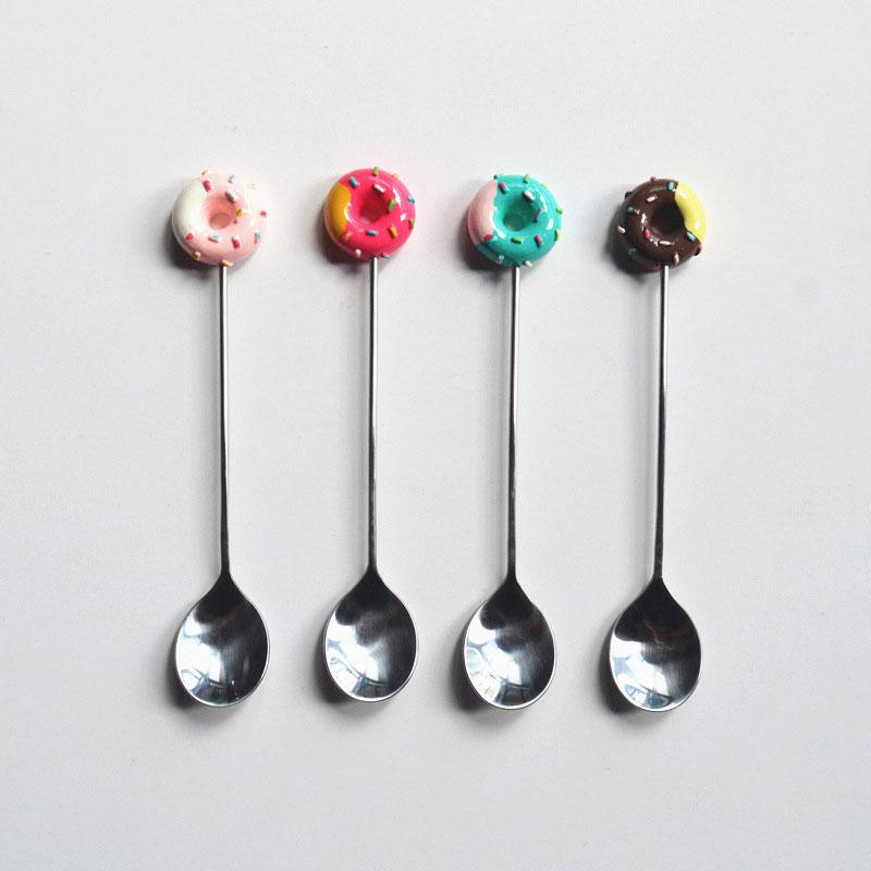 

5pcs Kitchen Stainless Steel Doughnut Donuts Coffee Spoon Set/Stirring Stick/Fruit Dessert Pastries Fork Set 2020ing