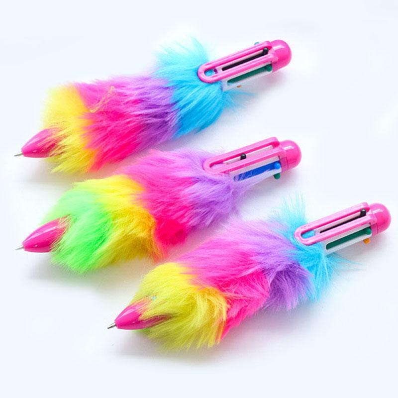 

1pcs Colorful Creative 6 Color Plush Warming Plastic Function Ballpoint Pen Fashion Office School Supplies Kid Learning Tool Pen1, As pic
