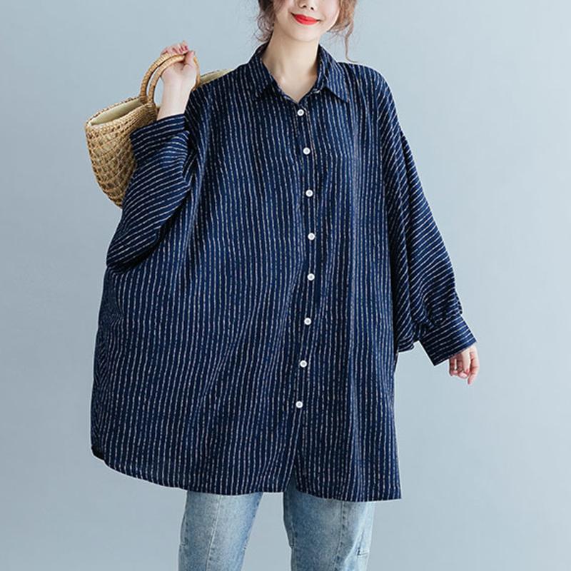 

Women Overisze Stripe Blouse Tops Shirt 2020, Navy blue