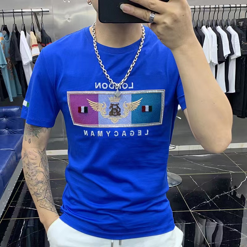 Men&#039;s T-Shirts Mercerized Cotton 2022 Mrhome Summer New Clothes European Embroidery Round Neck Tee Shirt Men Casual Outfits Top Black Blue M-image-753046385