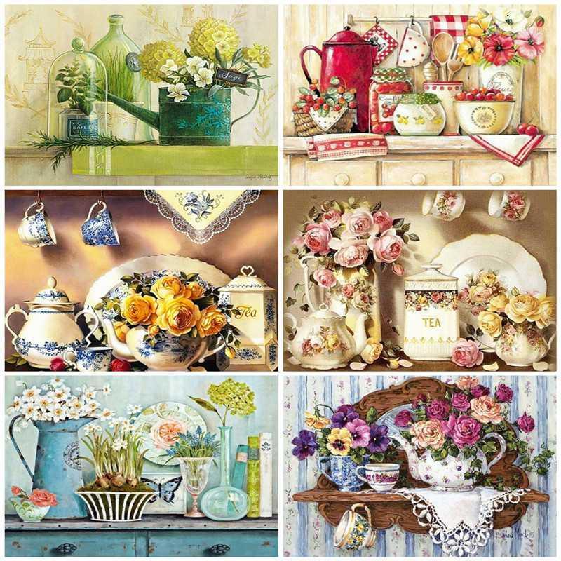 

AZQSD Kitchen Flower Diamond Embroidery Diy Diamond Painting For Square Full Rhinestone Cross Stitch Mosaic Needlework Decor1