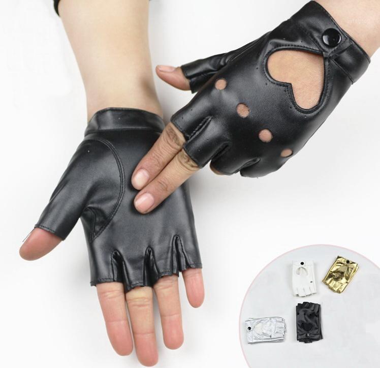 

Five Fingers Gloves 50Pair Women's Semi-finger Hip-hop Style Lady's Artificial Leather Heart Cutout Sexy Fingerless Girls1