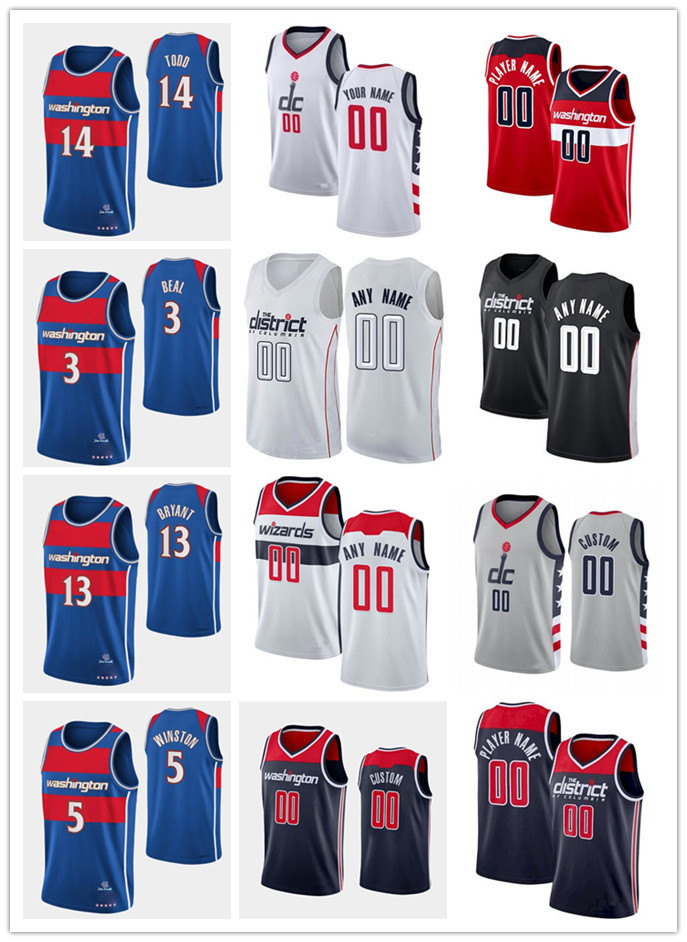 

75th Custom Men Women Youth 14 Isaiah Todd 5 Cassius Winston 3 Bradley Beal 13 Thomas Bry ant Washington''Wizards''Baske, Black;red