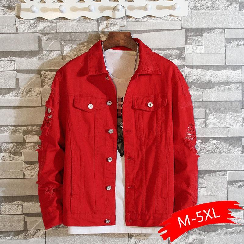 

Plus Size Loose Ripped Black Denim Jacket Women 4Xl 5Xl Spring Streetwear Pink Red Basic Lover'S Jeans Coat Casual Outwear1