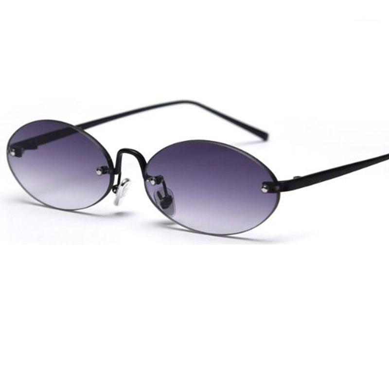 

High Quality Vintage Small Oval Sunglasses Unisex Gold Arms Red Tinted Neutral Lens Rimless Sunglasses Women1