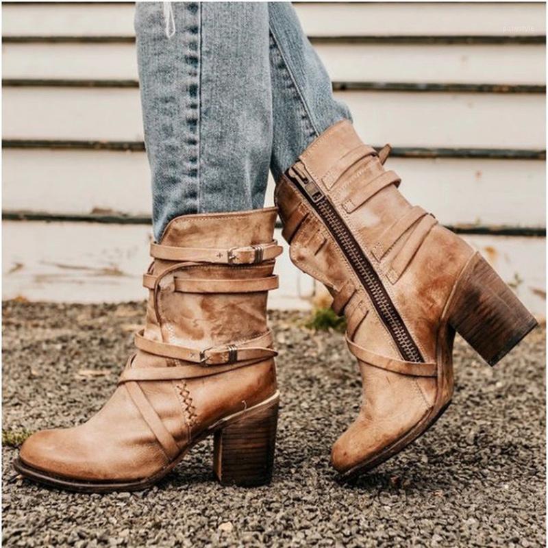 

Autumn Women Ankle Boots Pu Leather Chunky Heel Handmade Sewing Pointed Toe Cross-tied Vintage Retro Fashion Shoes Ladies Female1, Black