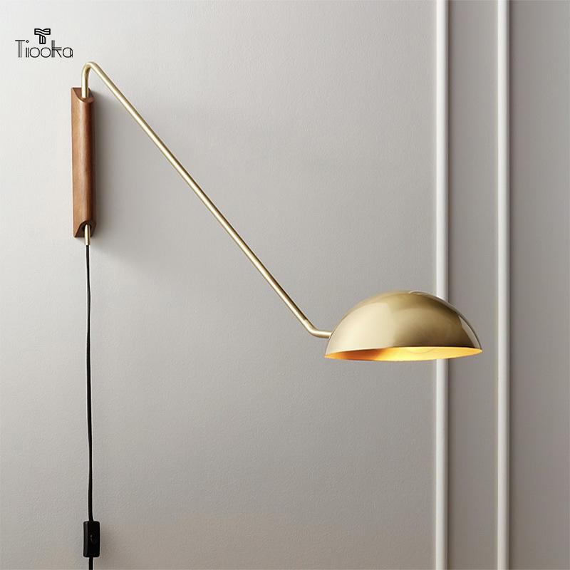 

Tiooka Nordic Italian Coppor Wall-Light Fixture Gold Black Rotary Long Pole Wall Lamps Bedroom Living Room LED Wall Sconce