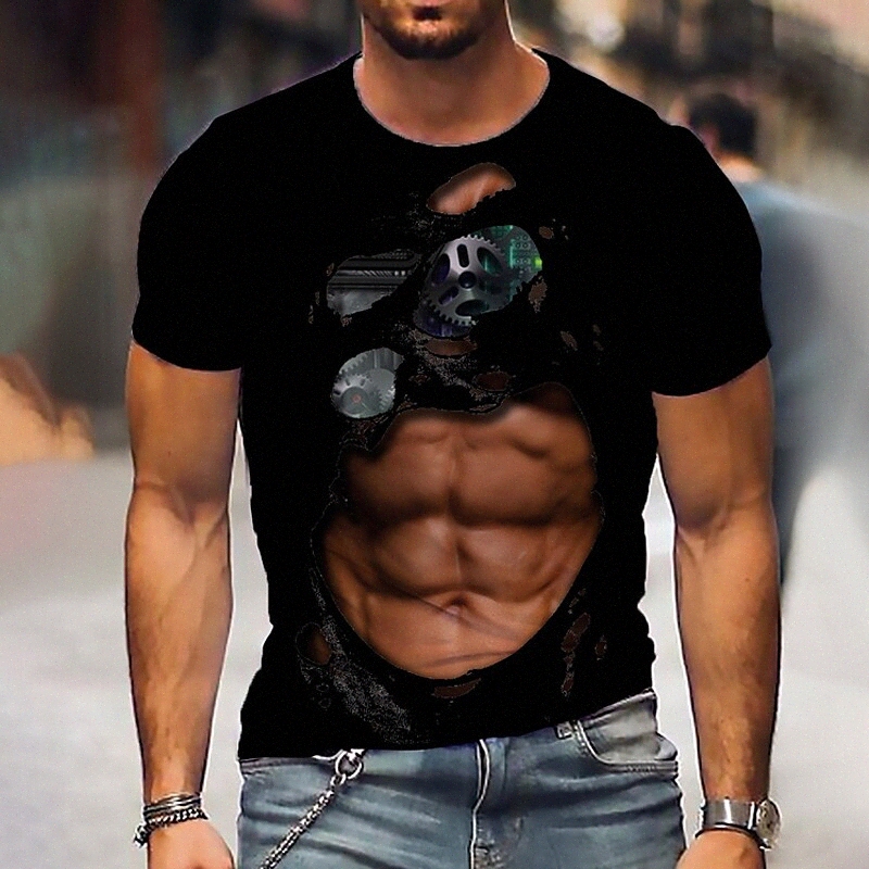 Men's T shirt 3D Print Graphic Machine Crew Neck Daily Sports Print Short Sleeve Tops Casual Classic Designer Big and Tall Black K7Rf#