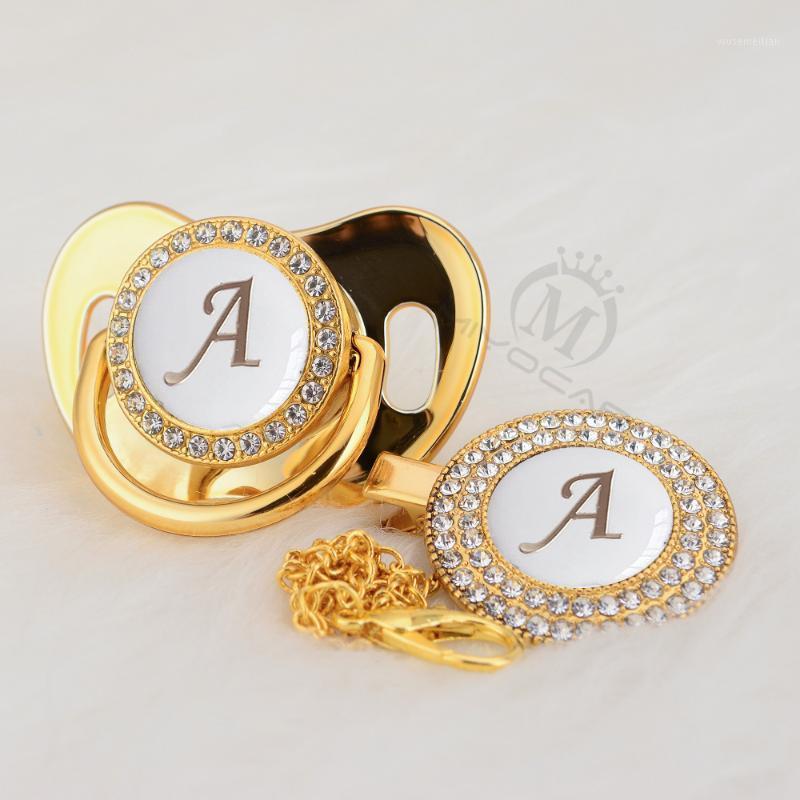 

MIYOCAR Gold silver name Initials letter white elegant A beautiful bling pacifier and pacifier clip BPA free dummy bling LA-W1