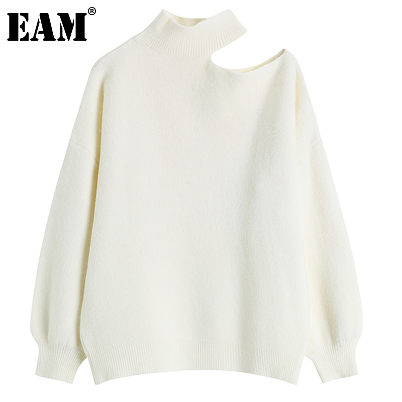 

EAM Off Shoulder Knitting Sweater Loose Fit Turtlene Long Sleeve Women Pullovers New Fashion Tide Spring Autumn 2022 1DD5339, Black