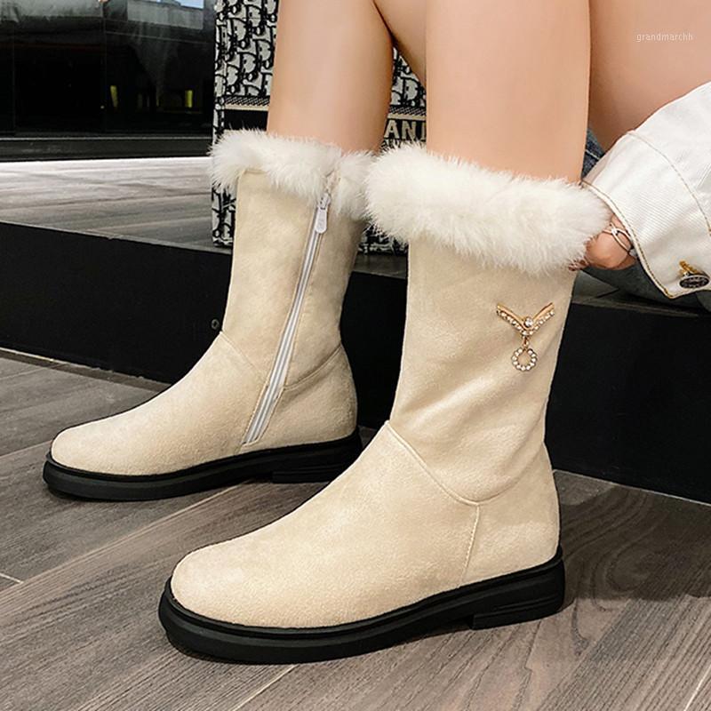 

Warm Fur Plush Ankle Boots Women New Fashion Winter Snow Boots Casual Shoes Women Short Footwear Large Size 46 ZOGEER1, Beige
