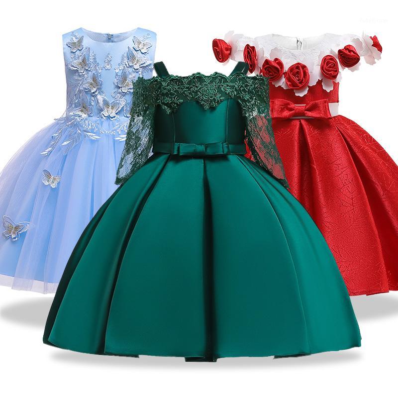 

New Girl Princess's birthday party banquet shoulder strap dress Flower Girl's wedding lace hollow sleeve party dress vestidos1, Pink