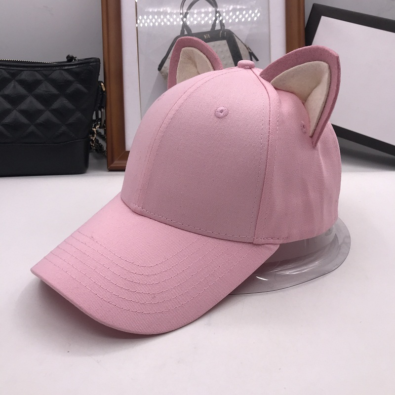 

The new cat ears baseball cap for women and girl made of pure cotton equestrian cap topi female cute hat 201027, Pink ears