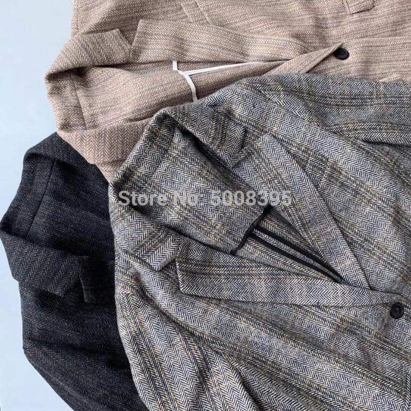 

WOMAN Herringbone Wool BLAZER Lapel collar One Button Long Sleeves Fashion Autumn Winter Blazers Suit 2020, Oatmeal