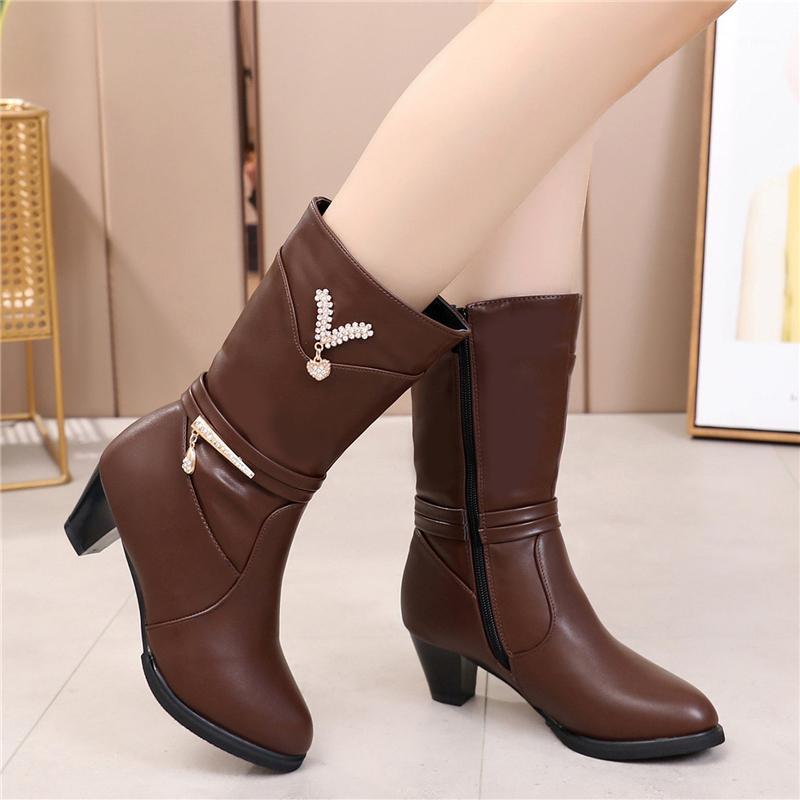 

Cresfimix Women Fashion Sweet High Quality Black Pu Leather Winter Warm Fur Boots Lady Casual Brown Plus Size Shoes C64461