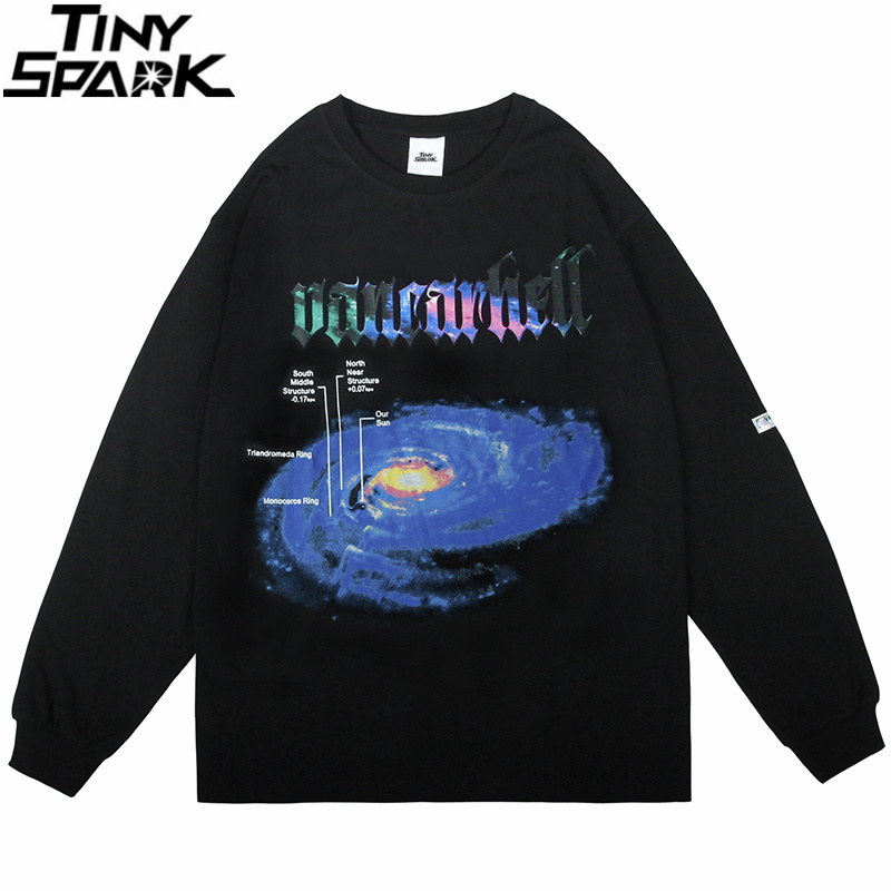 

Hip Hop Oversized T-shirt Men Streetwear Space Print Long Sleeve T-shirt Cotton 2020 Autumn Loose Tops Tees Oversize, A88t213 black
