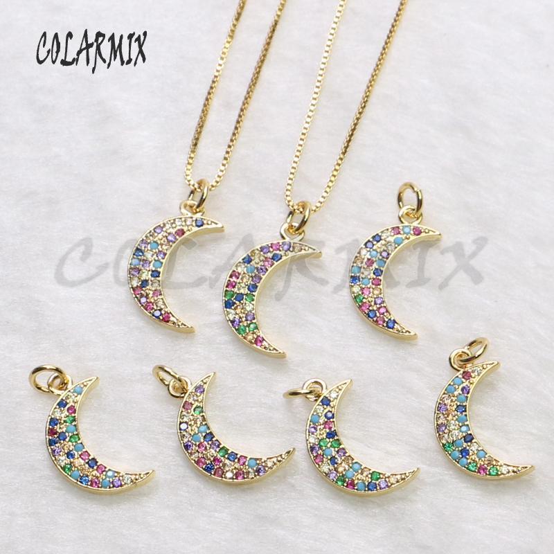 

12 Pcs Moon shape zircon pendant necklace wholesale Jewelry Gold color fashion necklace for jewelry gift for lady 54571