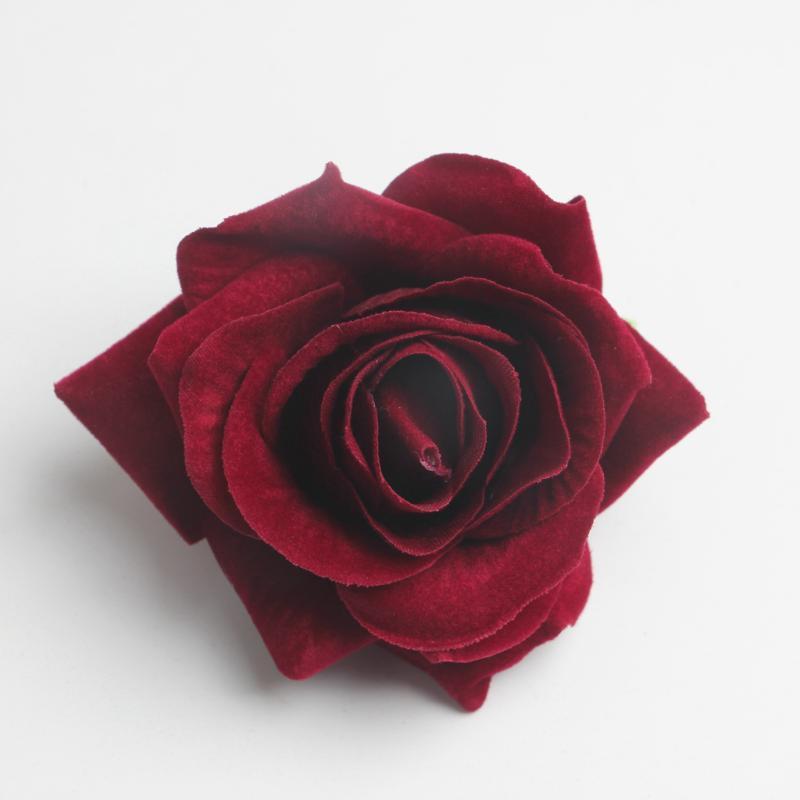 

10 Pieces Champagne Artificial Velvet Rose Flowers Head Wedding Decor1, Wine red
